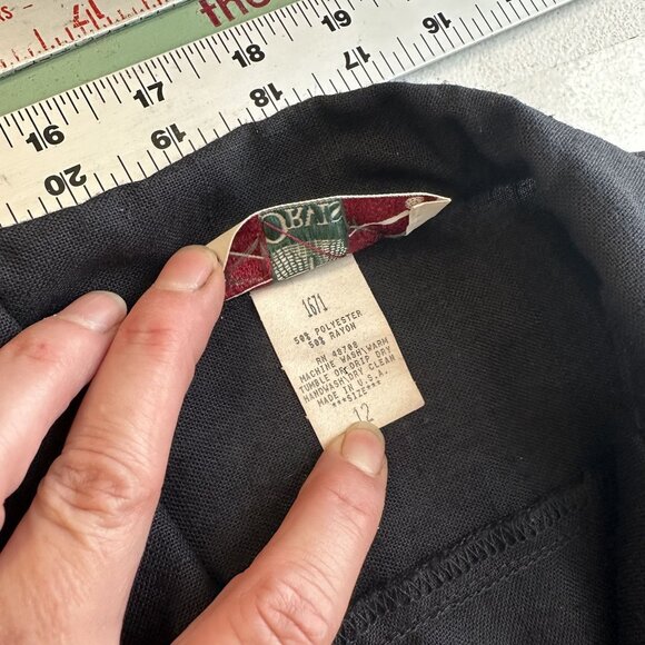 Vintage Orvis Womens Black Maxi Dress Size 12 Large Short Sleeve Button Up Rayon - Picture 5 of 11